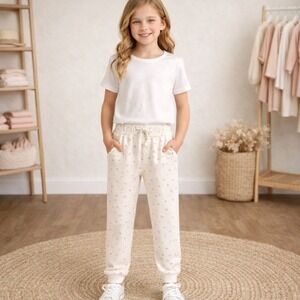 JAMIE KAY Morgan Track Pants Girls 8Y Organic Cotton Floral Jogger Cream